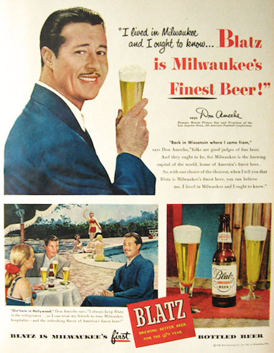 Don Ameche in Blatz Beer ad.