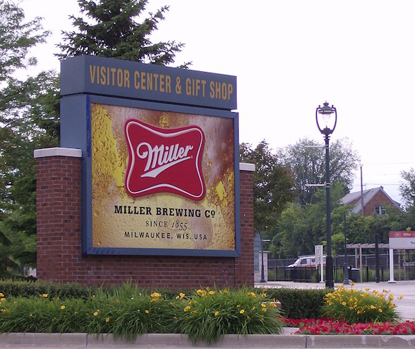 Miller Brewery entrance sign.