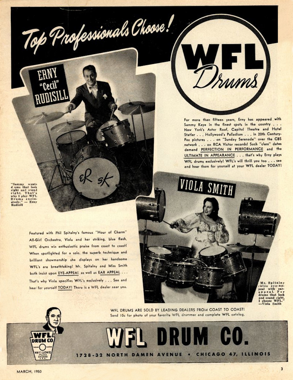 Viola Smith as an endorser for WFL Drums.
