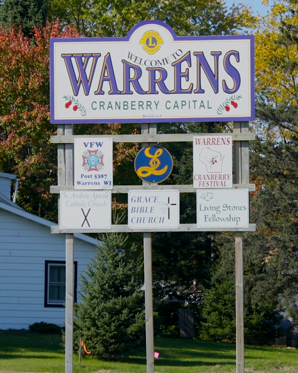 Warrens, Wisconsin welcome sign.