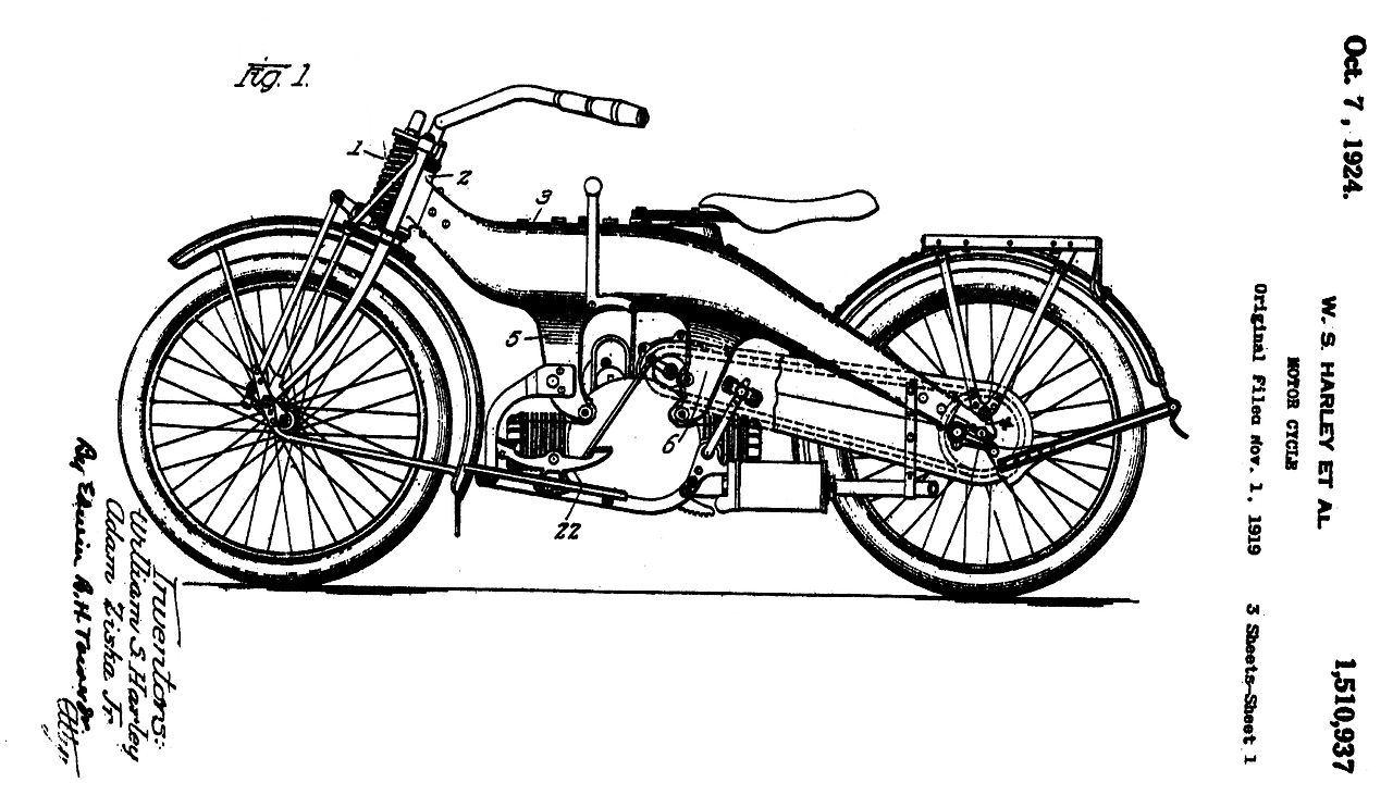 Harley Davidson Motor Company 1919 patent that was issued October 7, 1924.