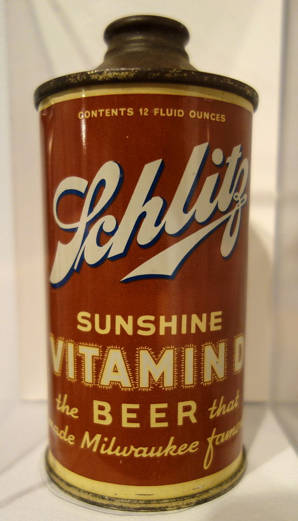 A Schlitz Sunshine Vitamin D Beer can in the Wisconsin Historical Museum.