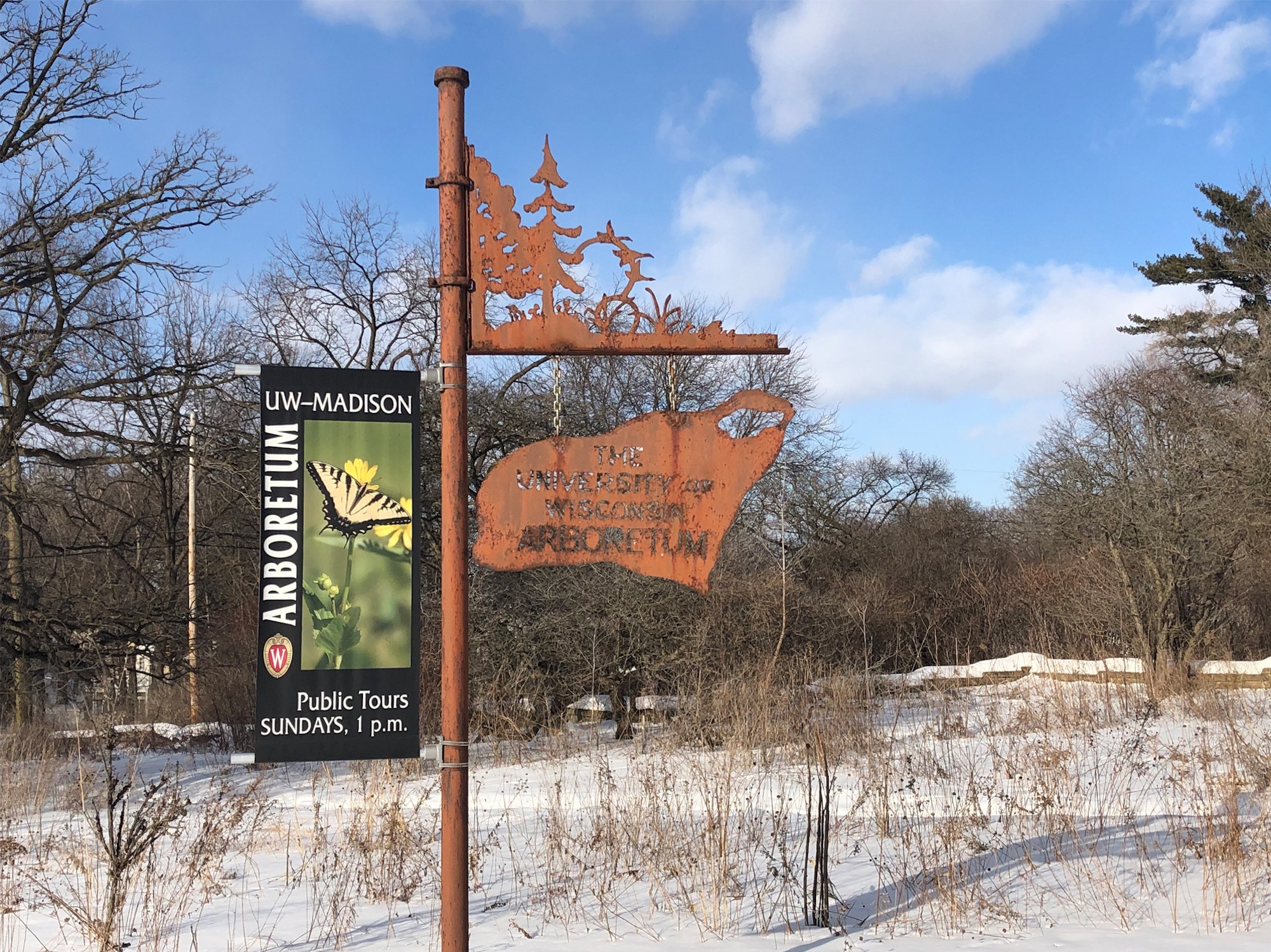 University of Wisconsin Arboretum sign at Seminole Hwy entrance.