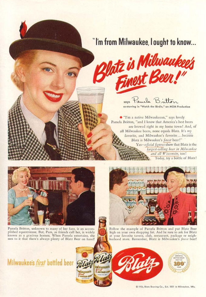 Pamela Britton in 1951 Blatz Beer ad.