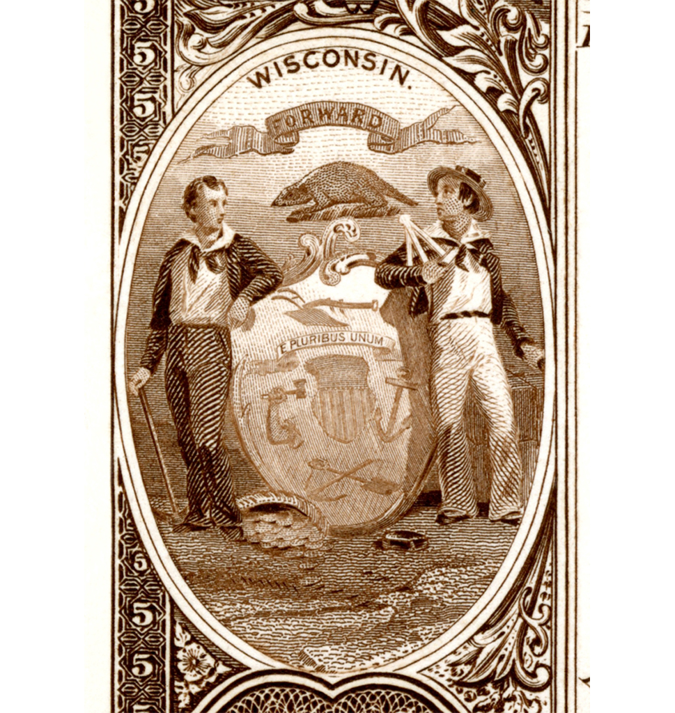 Wisconsin State Coat of Arms used on early currancy.