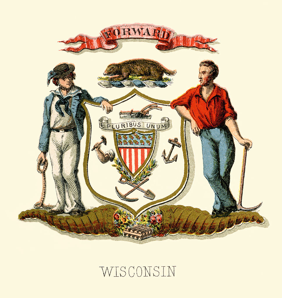 Early illustration of Wisconsin State Coat of Arms.