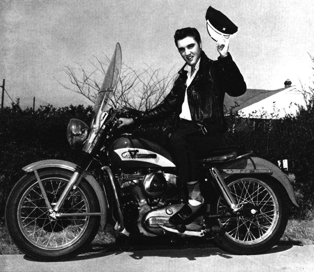 Elvis on Harley Davidson motorcycle.