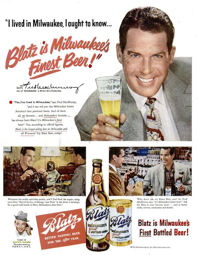 Fred MacMurray in Blatz Beer ad.