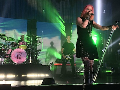 Garbage performing live at the Manchester Academy during the 20th anniversary tour in 2015.