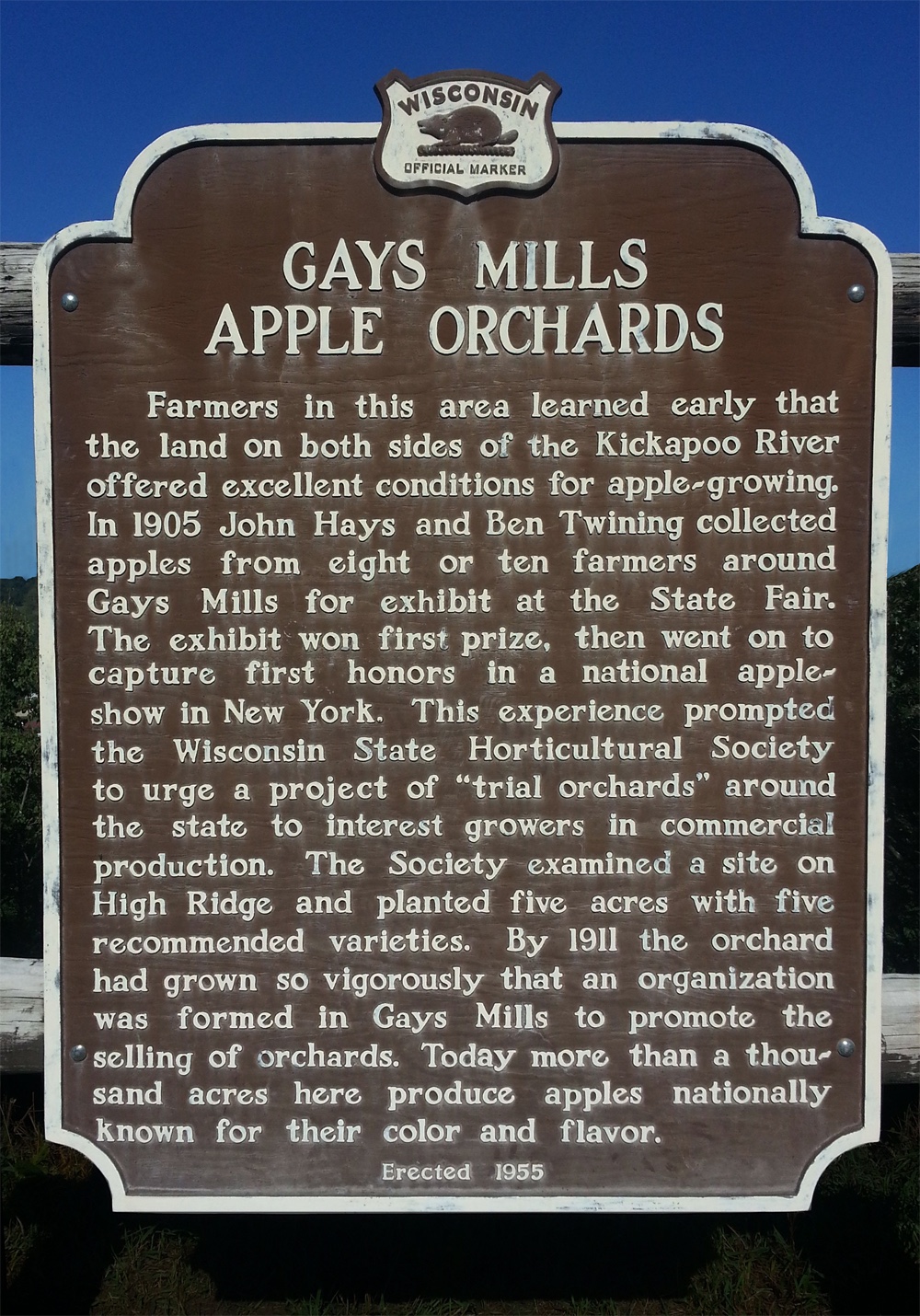 Gays Mills Apple Orchard Marker.
