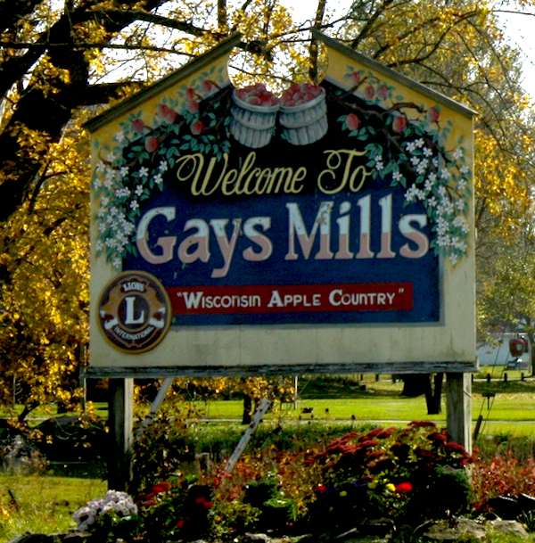 Gays Mills, Wisconsin welcome sign.