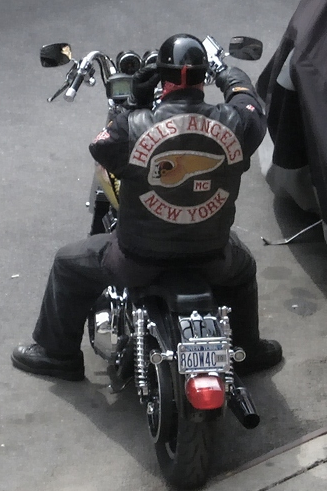 Hells Angels motocycle club member on a Harley Davidson.