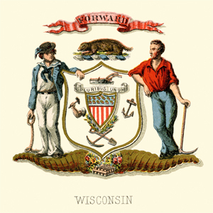 Early illustration of Wisconsin State Coat of Arms.
