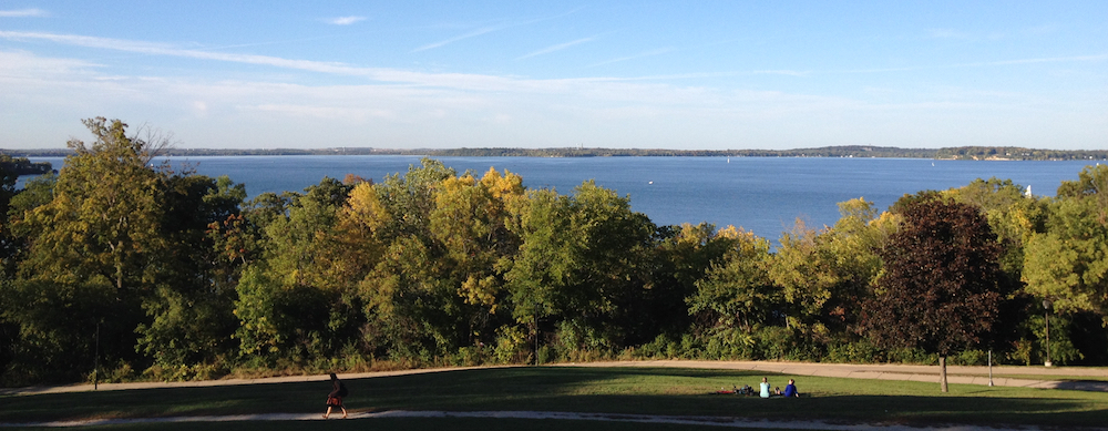 Lake Mendota as viewed from the top of Observatory Drive on the University of Wisconsin-Madison campus