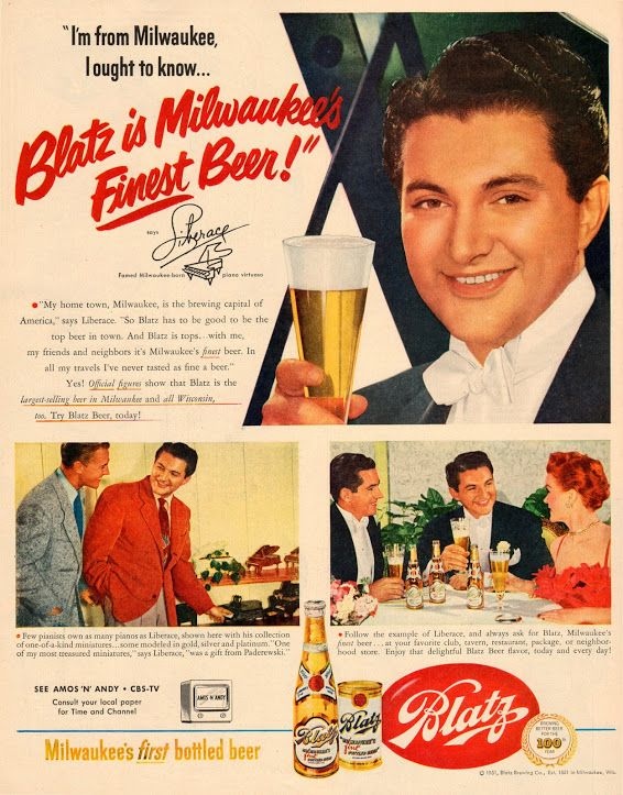 Liberace in a 1951 Blatz Beer advertisement.