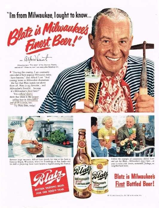 Alfred Lunt in Blatz Beer ad.