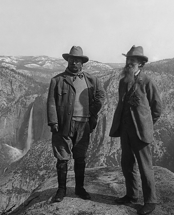 Muir with Teddy Roosevelt on Glacier Point in Yosemite National Park.