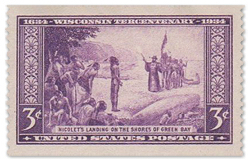Nicolet landing at Red Bank in Green Bay in 1634 postage stamp.