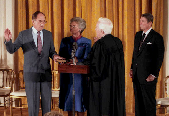 Justice William Rehnquist is sworn in as Chief Justice.