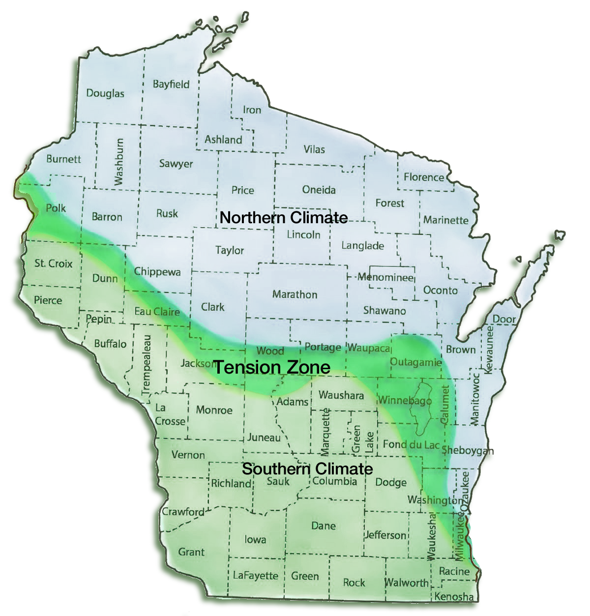 Wisconsin's Tension Zone map.