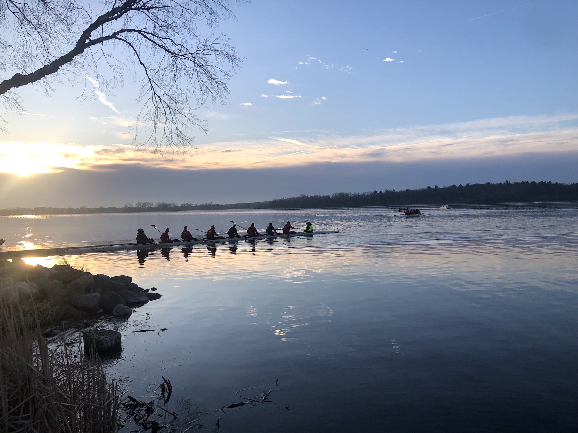 Lake Wingra on March 24, 2023. UW Women's crew practicing on Wingra.