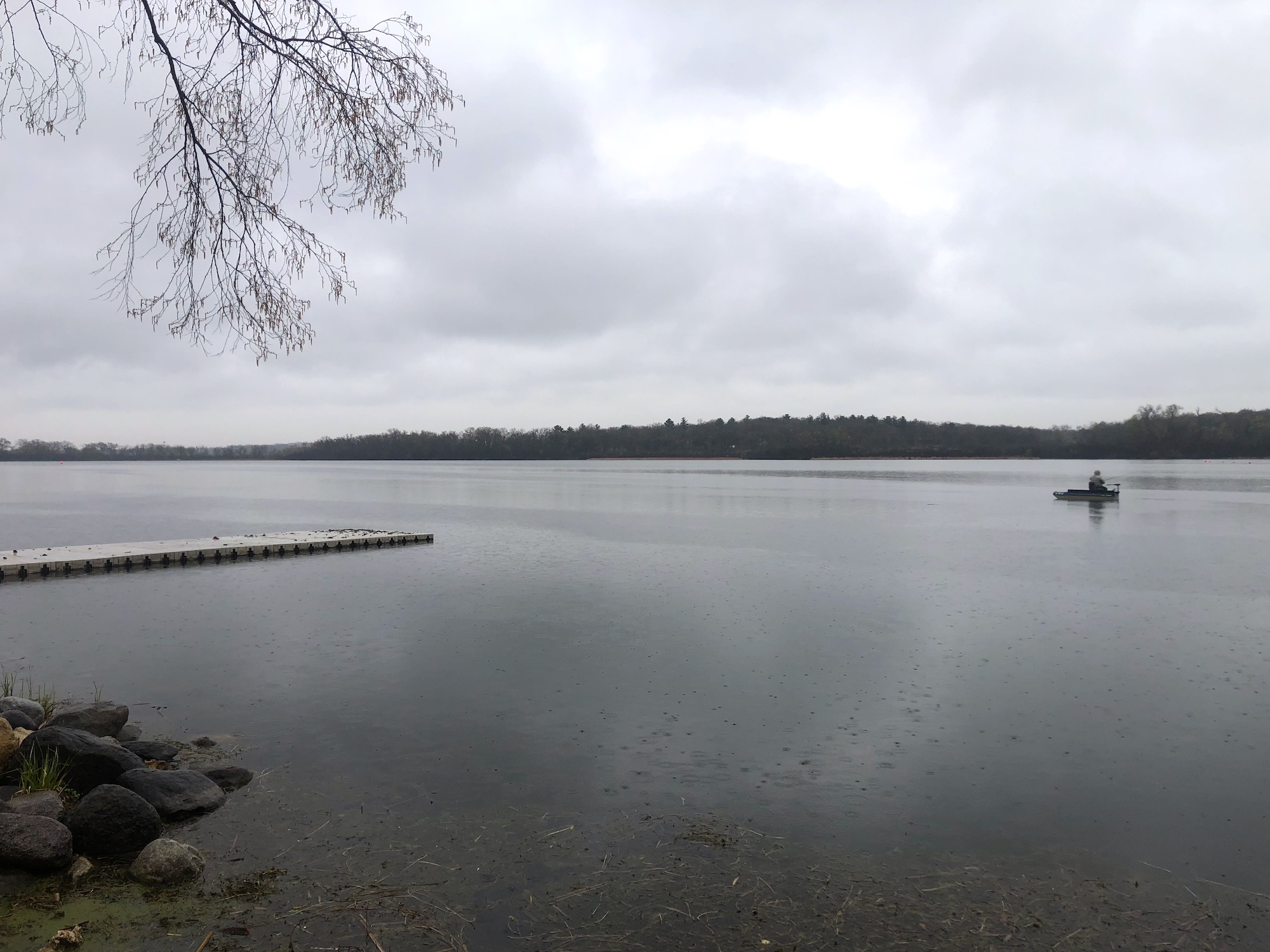 Lake Wingra on April 29, 2023. Light rain.